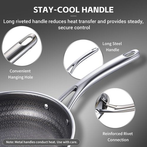 Ammeloo Hybrid Tri-Ply Stainless Steel Frying Pan Set, 8"/9.5"/11" Cooking Pans, Non Stick Frying Pans and Skillets, Chef Pan, Non Toxic, Dishwasher Safe, Induction Compatible, Black Interior