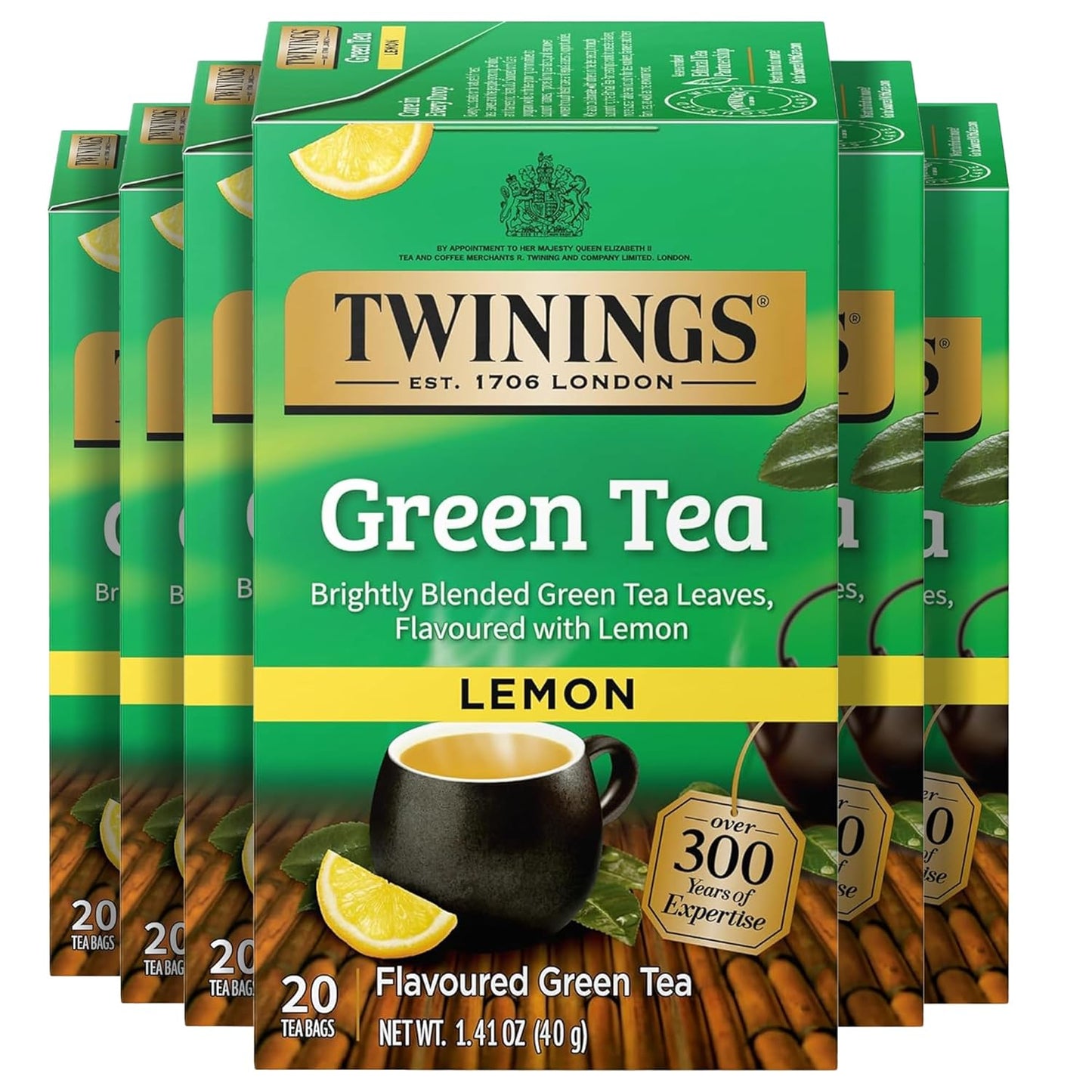Twinings Green Tea - Zesty Lemon Flavor, Individually Wrapped Bags, 20 Count (Pack of 6)