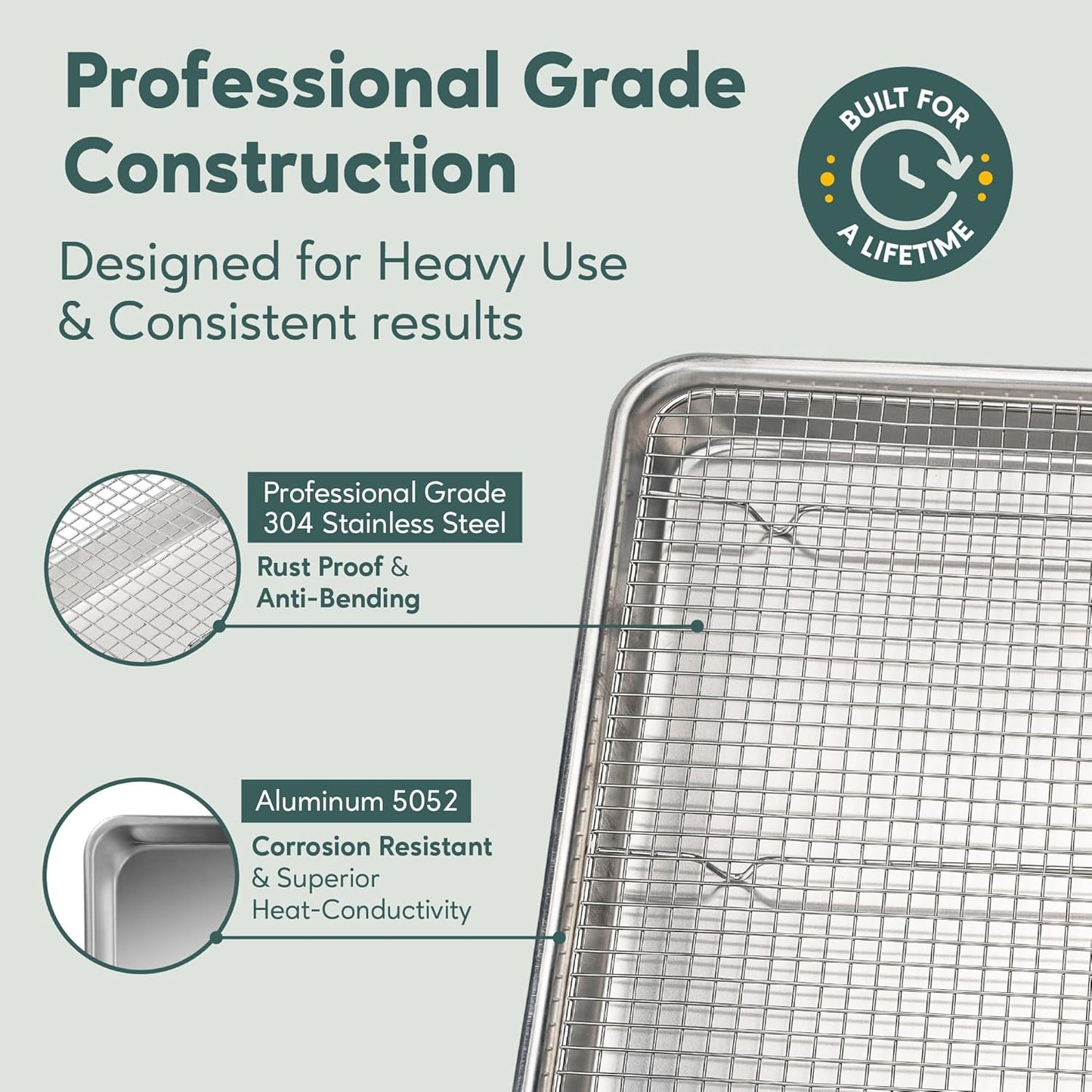 Ultra Cuisine Baking Sheet Set - Aluminum Half Sheet Pan with Stainless Steel Cooling Rack, 13 x 18 Inch, Easy Clean, Commercial Quality