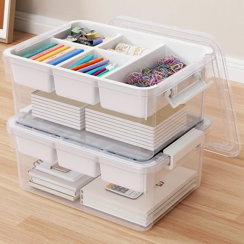 40Qt Clear Plastic Storage Bins by [Brand Name] - Stackable Organizers with Lids & Dividers | 2-Pack for Home, Crafts & Car