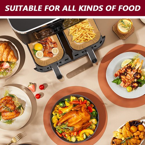 Air Fryer Liners for Ninja, Airfryer Liners Disposable for Ninja Dual DZ201/DZ401/DZ550/SL401, Air Fryer Paper Liners for Bella 4Qt and CHEFMAN 6 Quart Dual Basket, Air Fryer Parchment Paper Liners