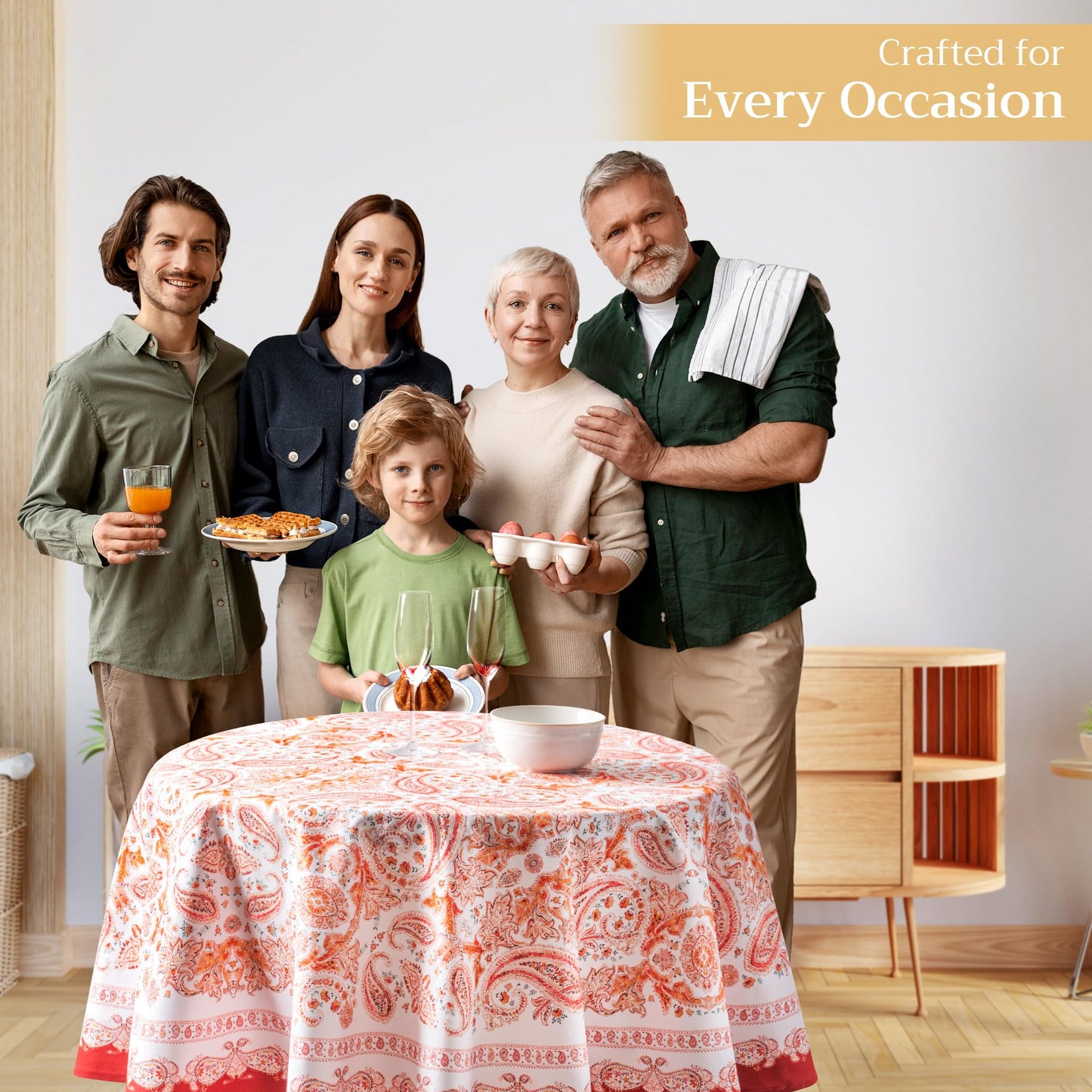 Maison d' Hermine Table Cloth Round Table 100% Cotton 63 Inches Fall Tablecloth Reusable Everyday Use for Thanksgiving Christmas Decorations Dining Farmhouse Party (Orient)