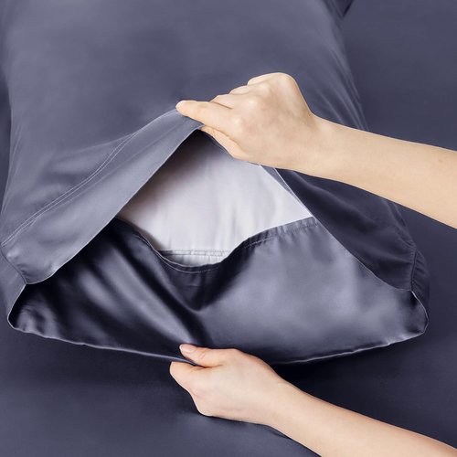 Bedsure Cooling Sheets - Twin Size, Breathable Rayon from Bamboo, Deep Pocket Up to 16 Inches, Dark Grey