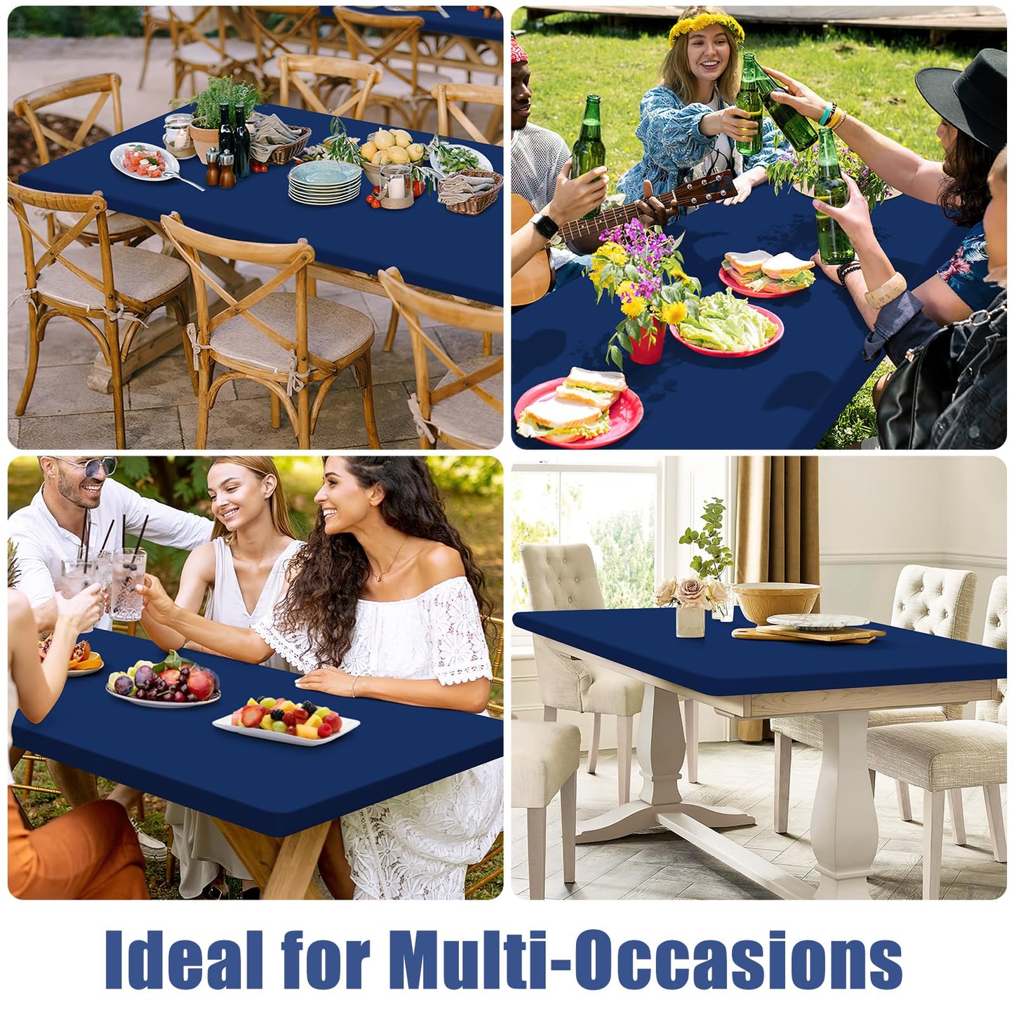 Moosfor Spandex 6 Foot Rectangle Table Cloth 2 Pack, Elastic Fitted Tablecloths for Picnic, Stretch Washable Patio Table Cover for Outdoor, Camping, Banquet and Parties (Navy, 30"x72")