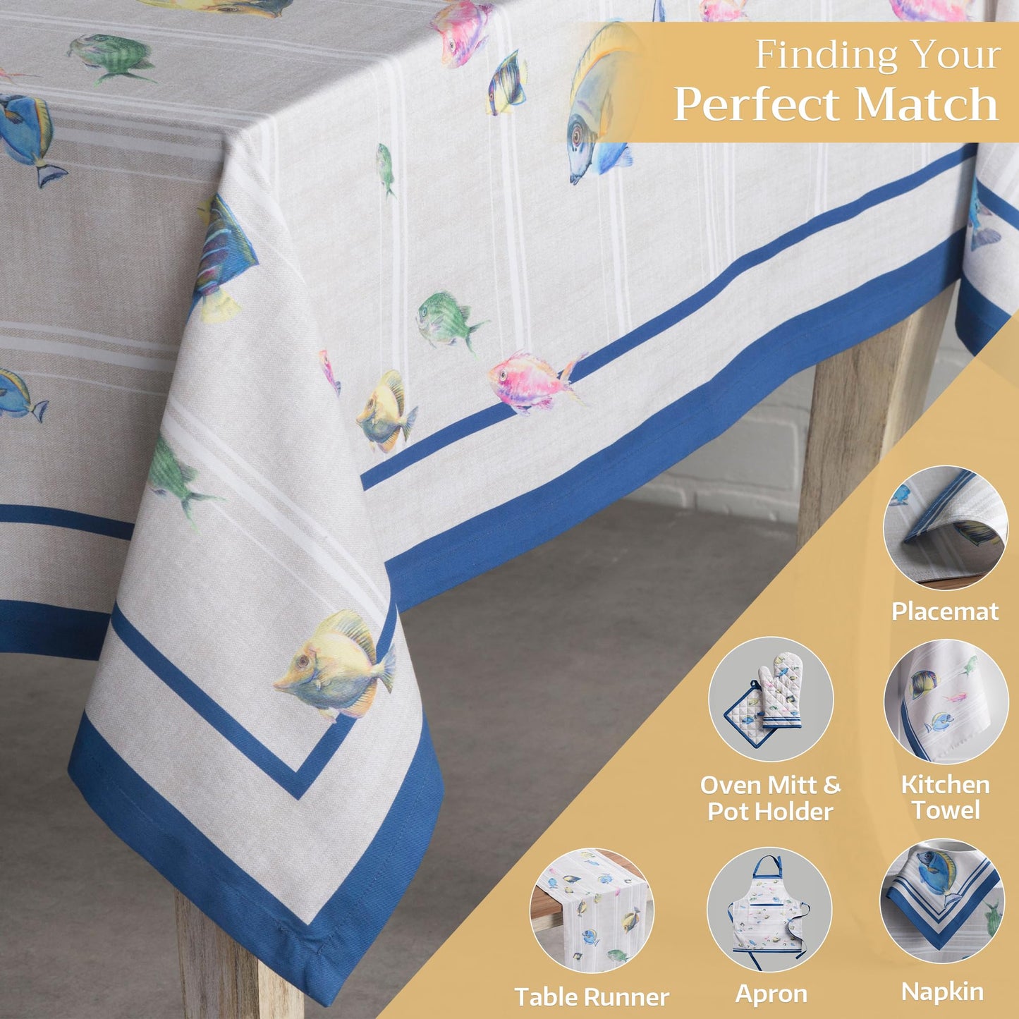 Maison d' Hermine Table Cloth Rectangle Table 100% Cotton 54 x 72 Inches Tablecloth Reusable Decorative for Dining Kitchen Room Farmhouse Home Gifts for Mothers Day Spring Summer - Poisson