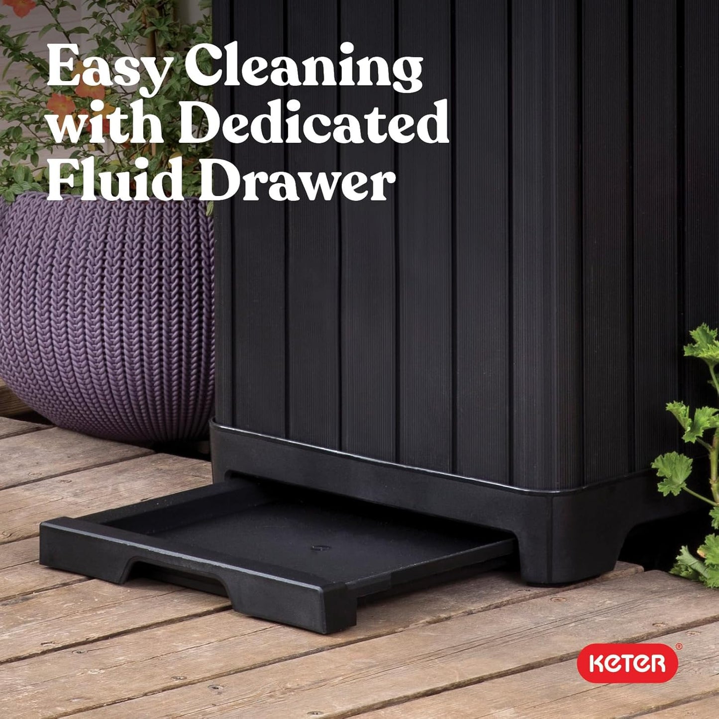 Keter Baltimore 38 Gallon Outdoor Kitchen Trash Can - Resin with Lid & Drip Tray for Easy Cleaning | Black