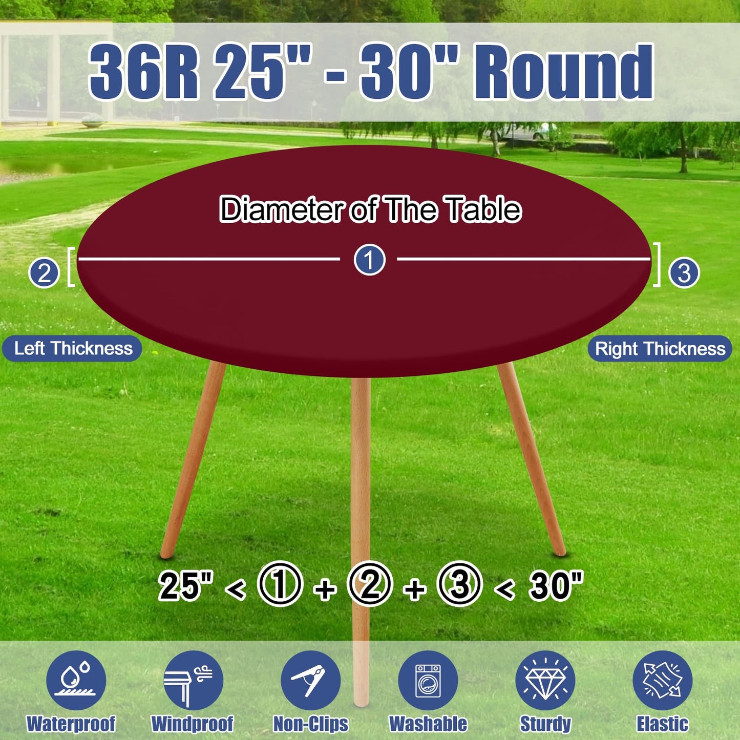 Moosfor Round Spandex Tablecloth, Elastic Fitted Waterproof Tablecloths for 25"-30" Tables, Stretch Washable Picnic Table Cover for Camping, Dining, Indoor and Outdoor, Wine Red