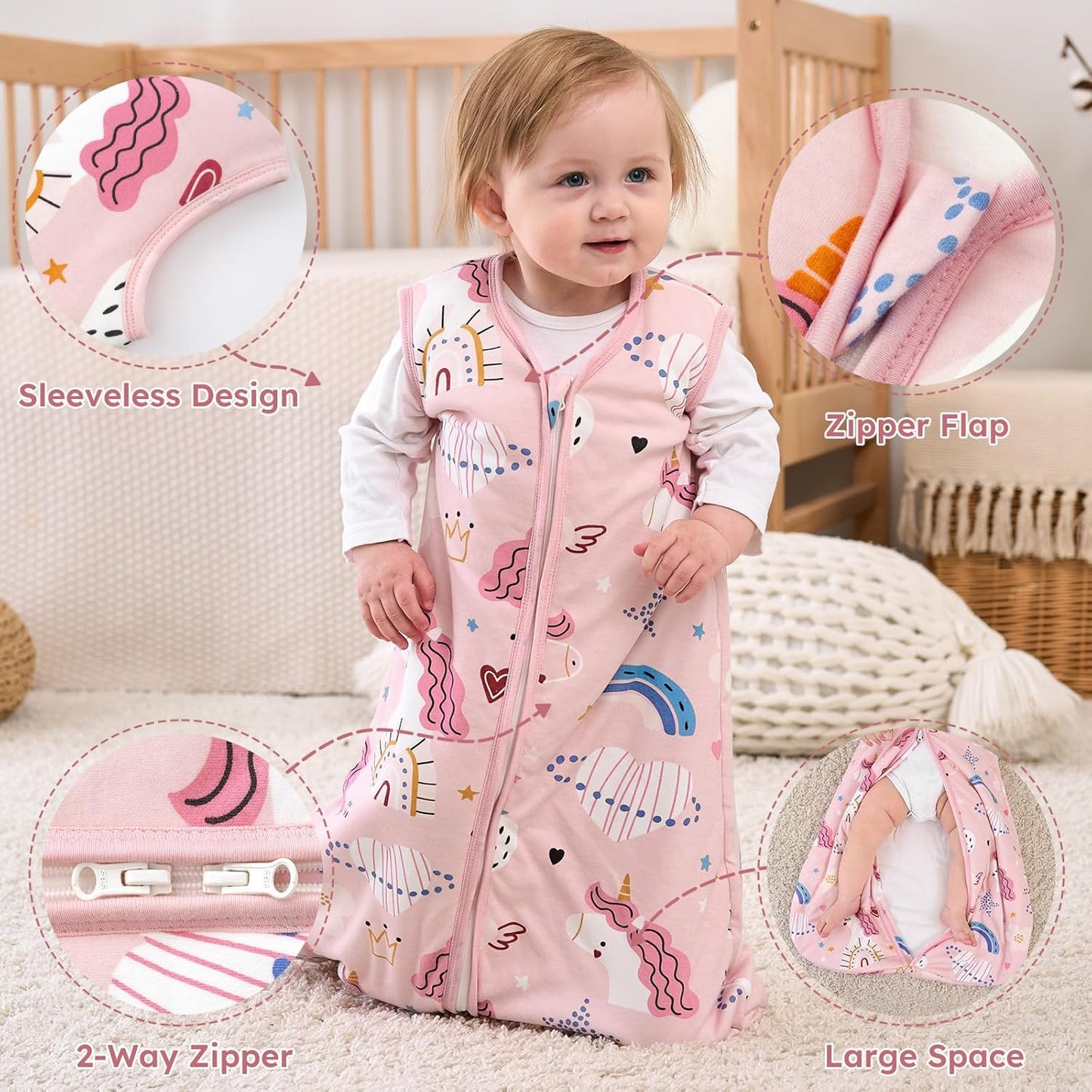 Yoofoss Baby Sleep Sack - 100% Organic Cotton Wearable Blanket for 6-12 Months | TOG 2.5, 2-Way Zipper