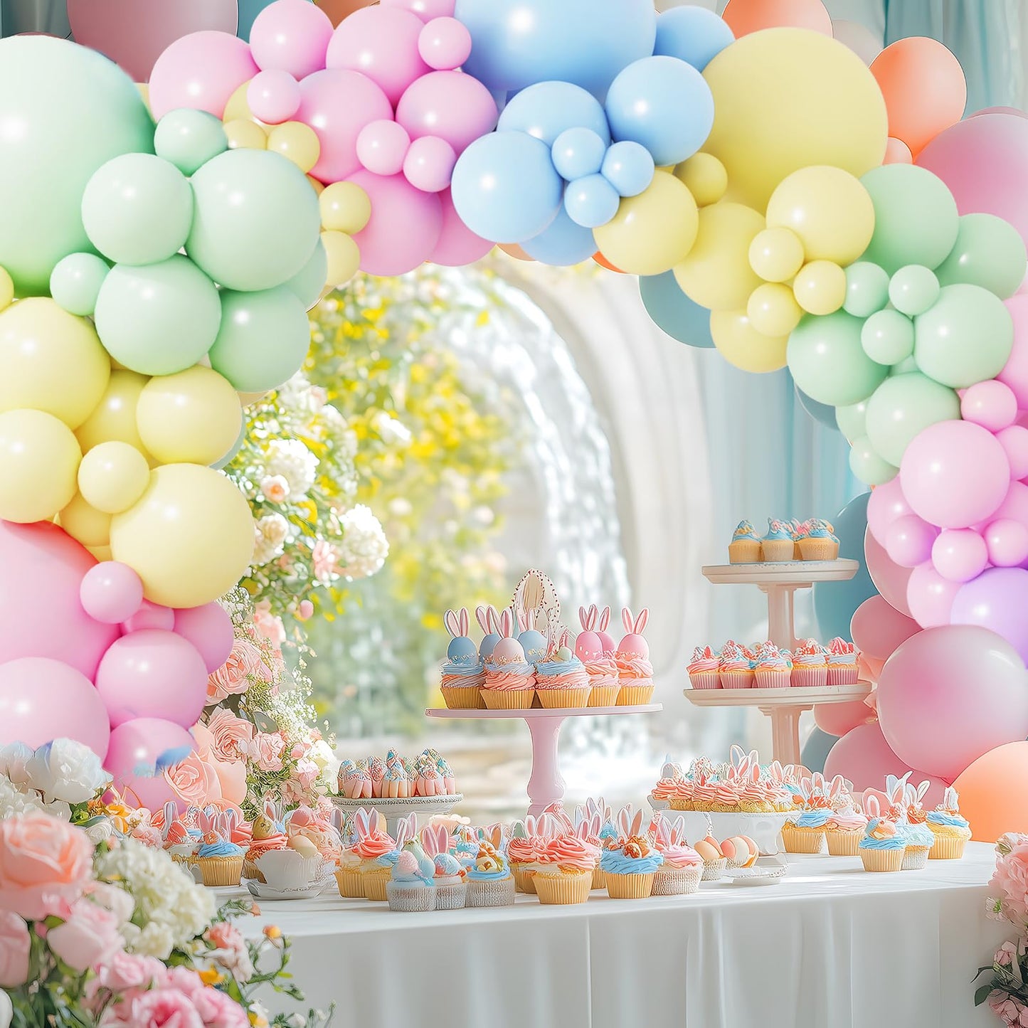 RUBFAC 129pcs Pastel Balloons Different Sizes 18 12 10 5 Inch, Macaron Rainbow Easter Balloon Arch Kit for Baby Shower Birthday Party Gender Reveal Garland Decoration