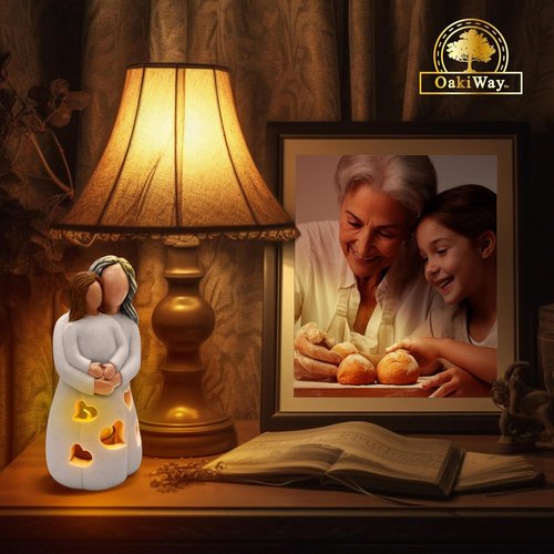 Gigi Hand-Painted Grandma-Granddaughter Candle Holder Statue - Flickering LED Gift | Unique Birthday & Christmas Present