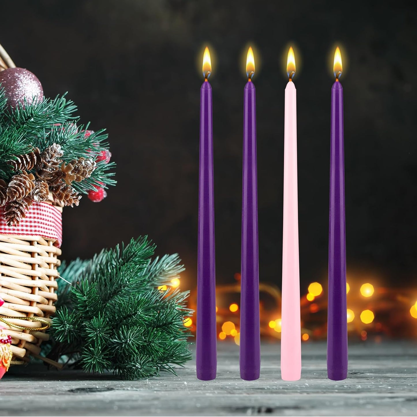 12-Inch Unscented Advent Candles Set - Hand-Poured Premium Wax Taper Candles for Christmas, Events & Gifts (4 pcs)