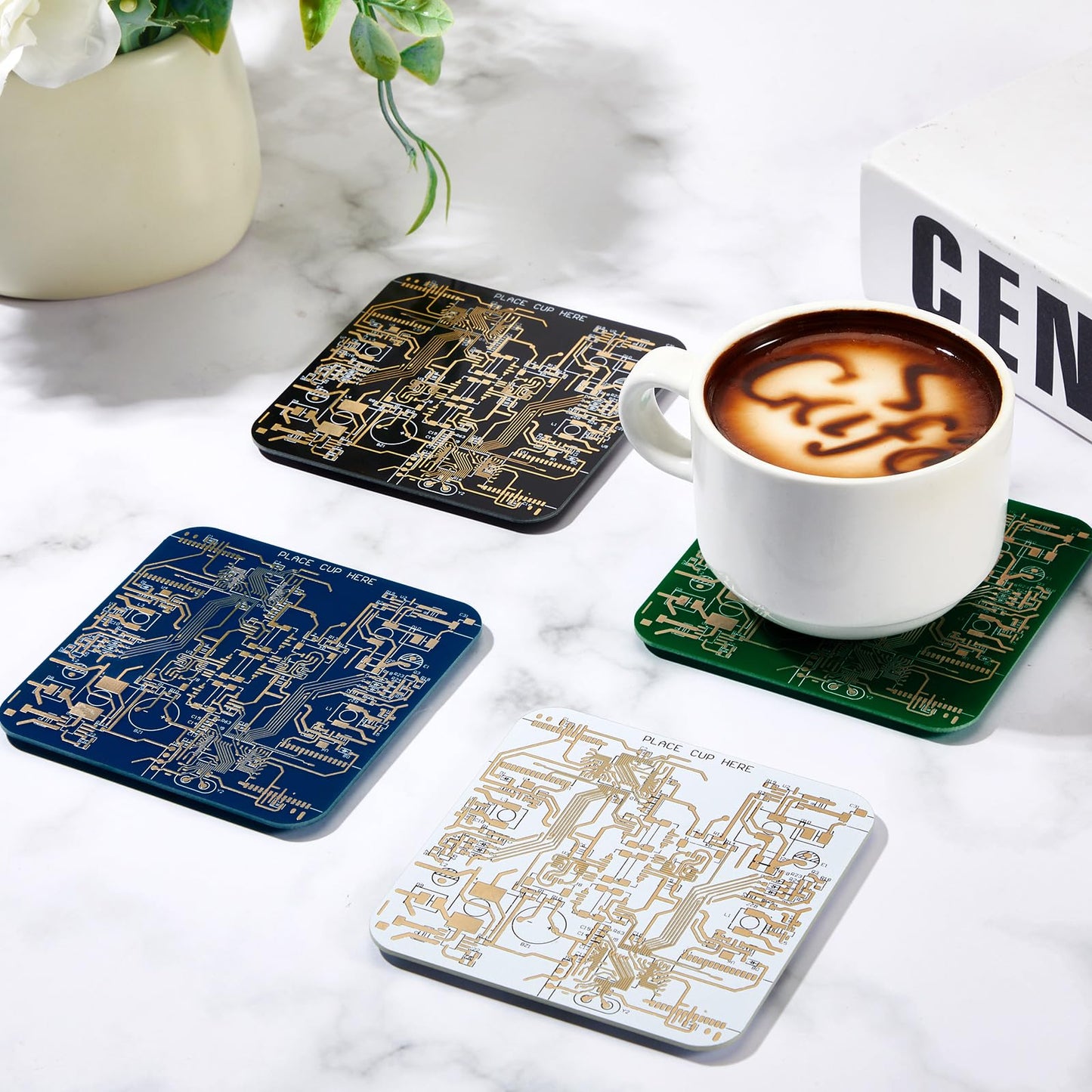 Nuenen 4 Pcs Circuit Board Coasters for Drinks PCB Coasters Immersion Gold Circuit Board PCB Design Engineer It Gift for Party Bar Office Geek Nerd Engineer Dad Gift Men(Classic Style,Blue)