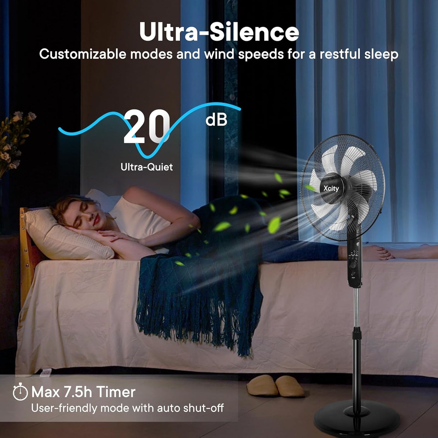 Xcity 16-Inch Oscillating Pedestal Fan - High Velocity, Remote Control, Adjustable Height & Tilt | Quiet Operation for Bedroom & Office, Black