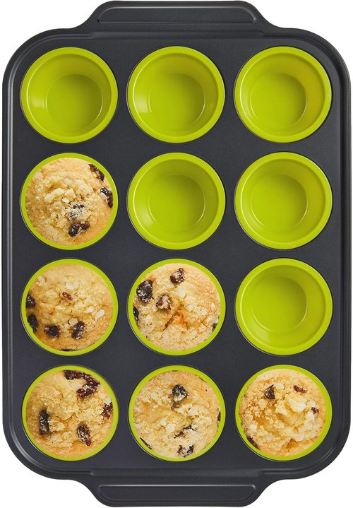 BRONYPRO Silicone Muffin Pans - Nonstick Egg Bite Maker & Cupcake Molds | 12 Regular Size, Lime Green
