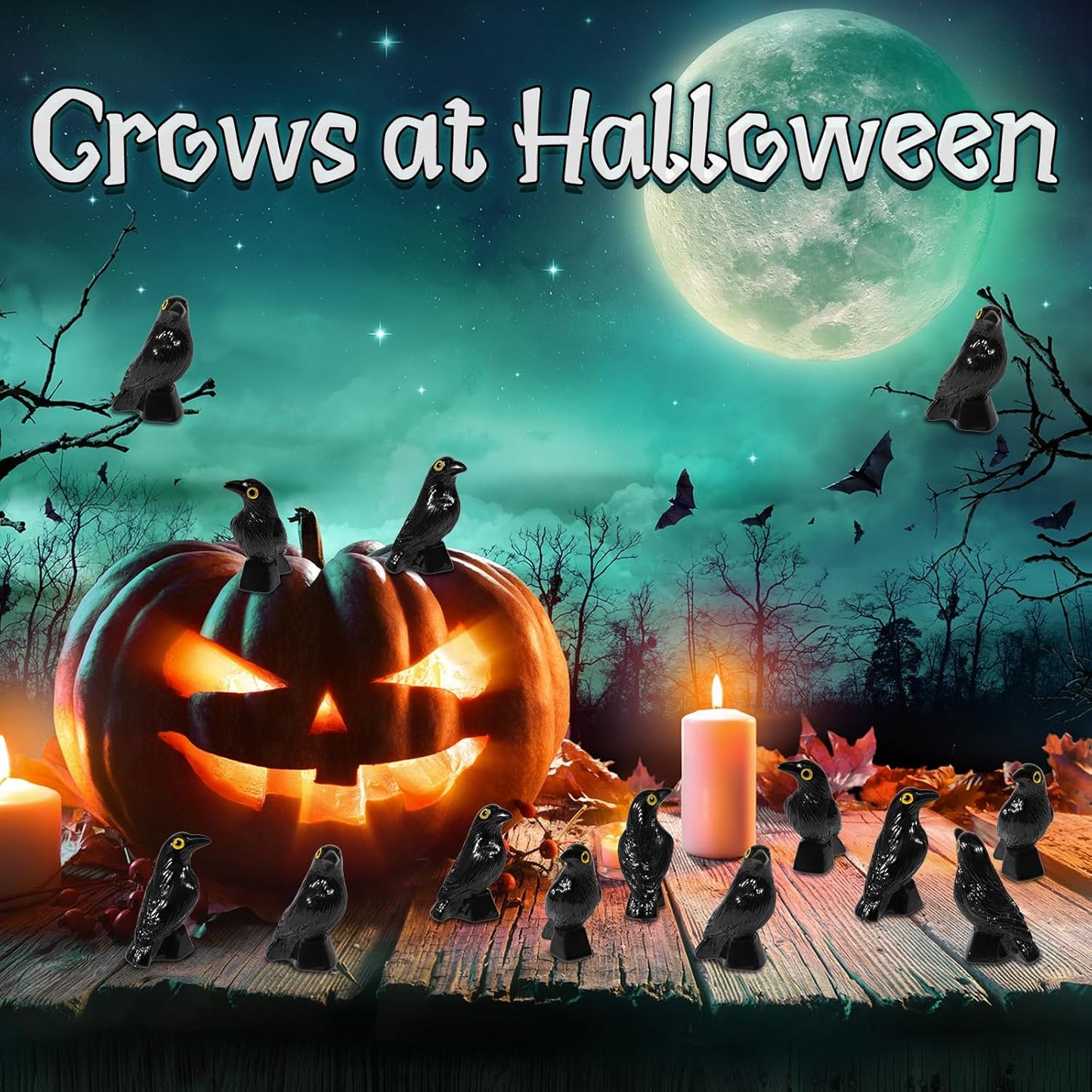 Skiennix Miniature Crows Figurines - 35 Pcs Black Raven Resin Animals for Halloween Decor