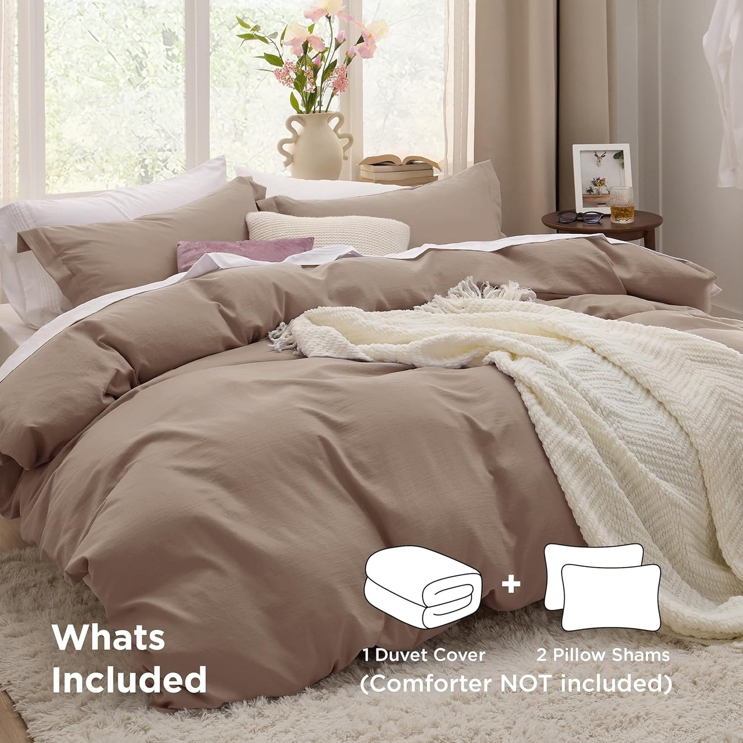 Bedsure Khaki Duvet Cover Set - Extra Soft King Size 3-Piece Bedding, 104x90 Inches with Zipper Closure & 2 Pillow Shams