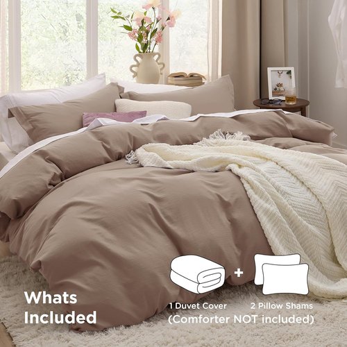 Bedsure Khaki Oversized Queen Duvet Cover - Extra Soft 3-Piece Bedding Set, 98x98 Inches with Zipper Closure & 2 Pillow Shams