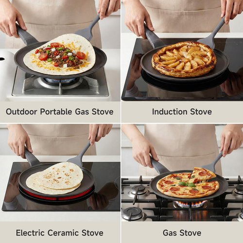 JEETEE Nonstick Crepe Pan, 11 Inch Titanium Pancake Pan, Healthy Non-Toxic Flat Tawa Dosa Tortilla Pan for All Stovetops including Induction, PTFE & PFOA Free