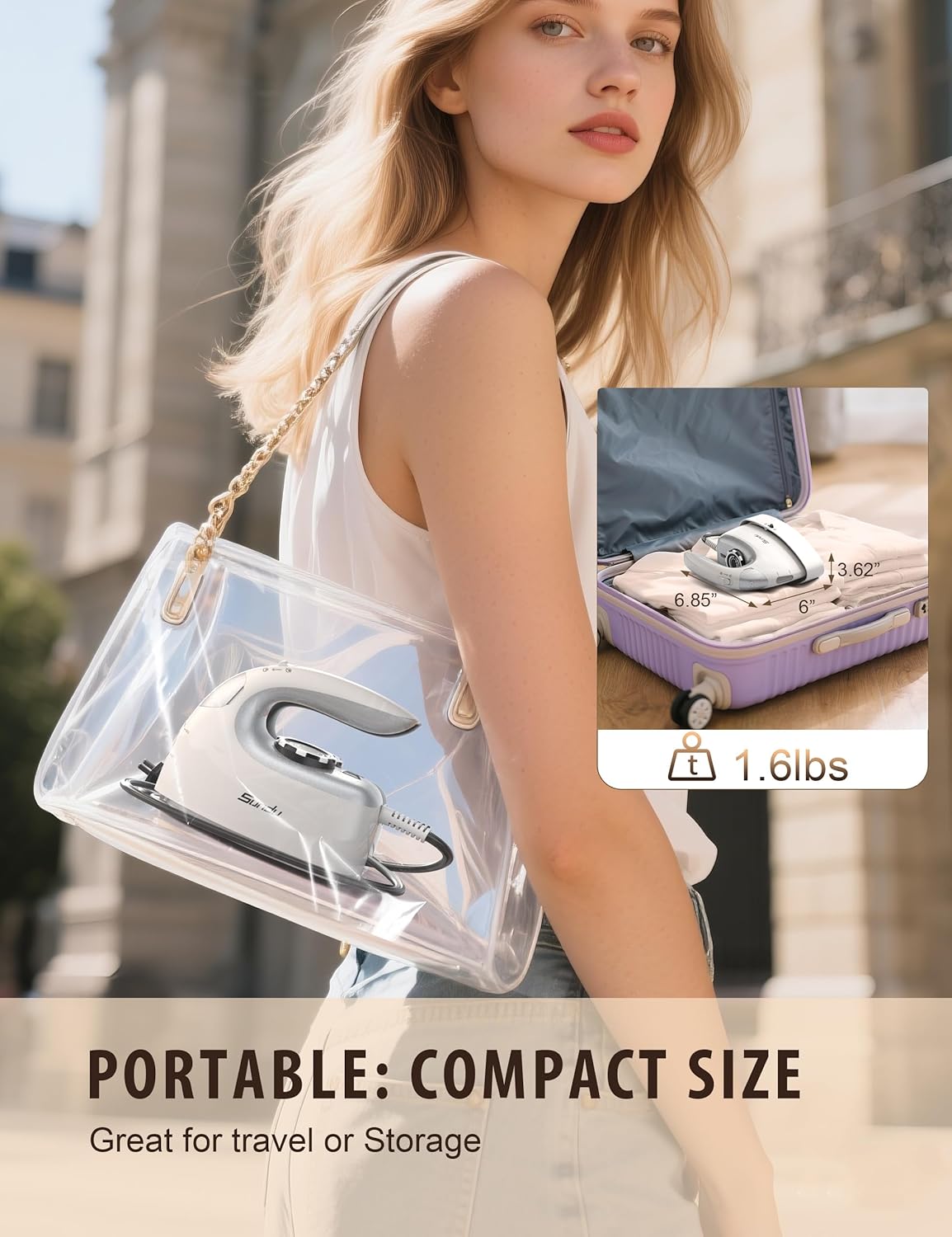 Sundu 1000W Mini Travel Steam Iron - Portable Quilting & Sewing Iron with Non-Stick Soleplate, 90ml Tank, Digital Control | Silver Grey