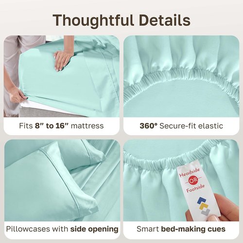 California Design Den Queen Size Bed Sheets Set - 100% Cotton, 400 Thread Count, Smooth Sateen Finish, Seafoam Color