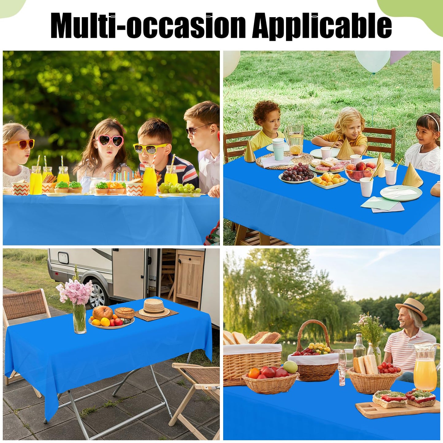 Smiry Disposable Table Cloth - 6 Pack, 54 x 108 Inch Waterproof Rectangle Tablecloths for Parties, Decorative Plastic Table Cover, Leakproof & Sturdy, Blue