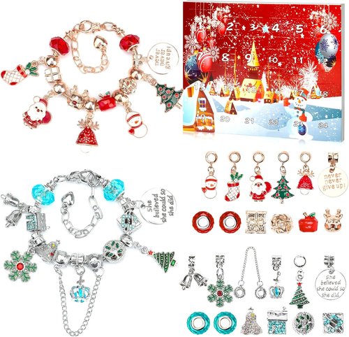 Advent Calendar 2025 - Girls' DIY Charm Bracelet | 24-Day Christmas Countdown Gift in Red