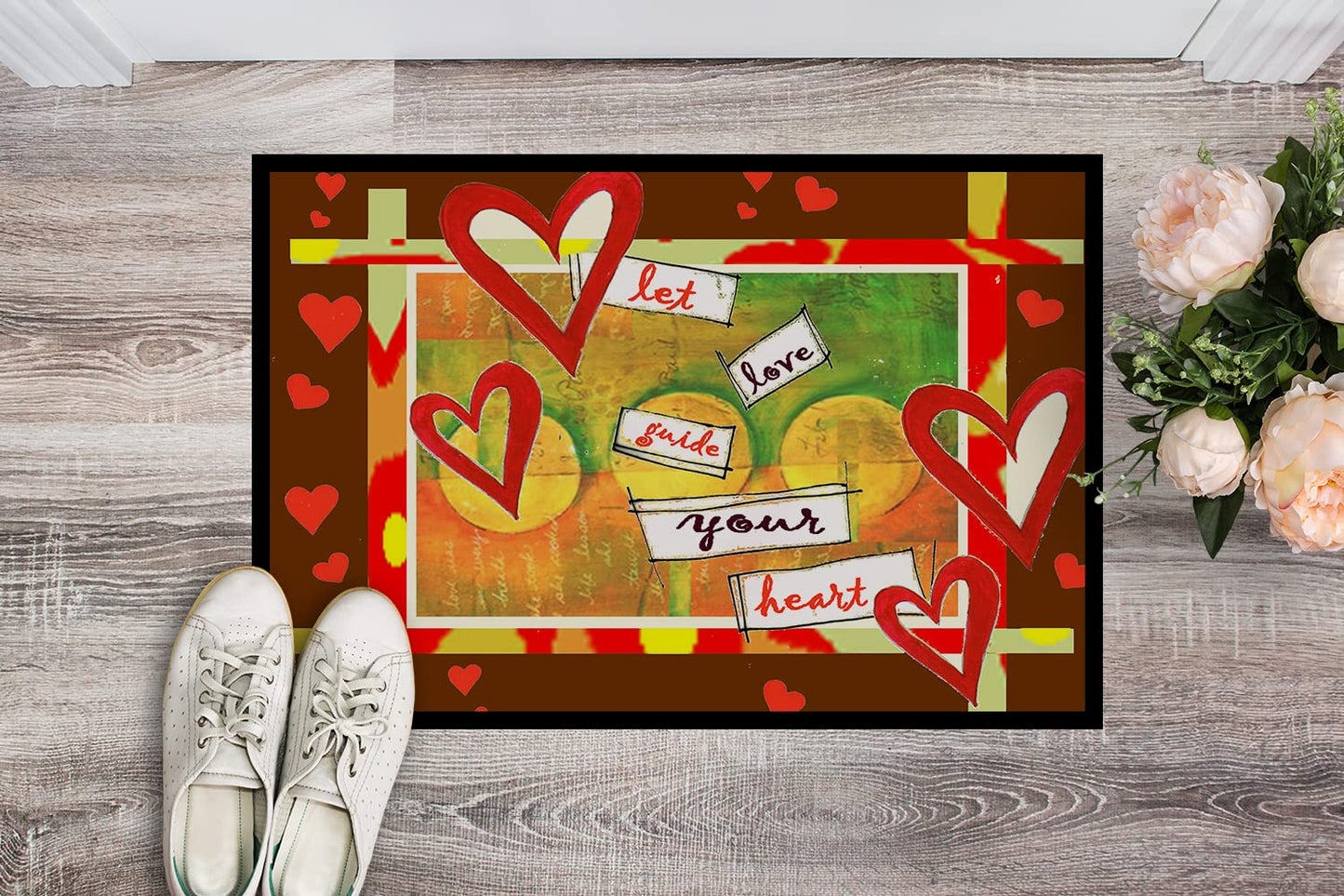 Caroline's Treasures PJC1113MAT Let Love Guide Your Heart Valentine's Day Doormat 18x27 Front Door Mat Indoor Outdoor Rugs for Entryway, Non Slip Washable Low Pile, 18H X 27W