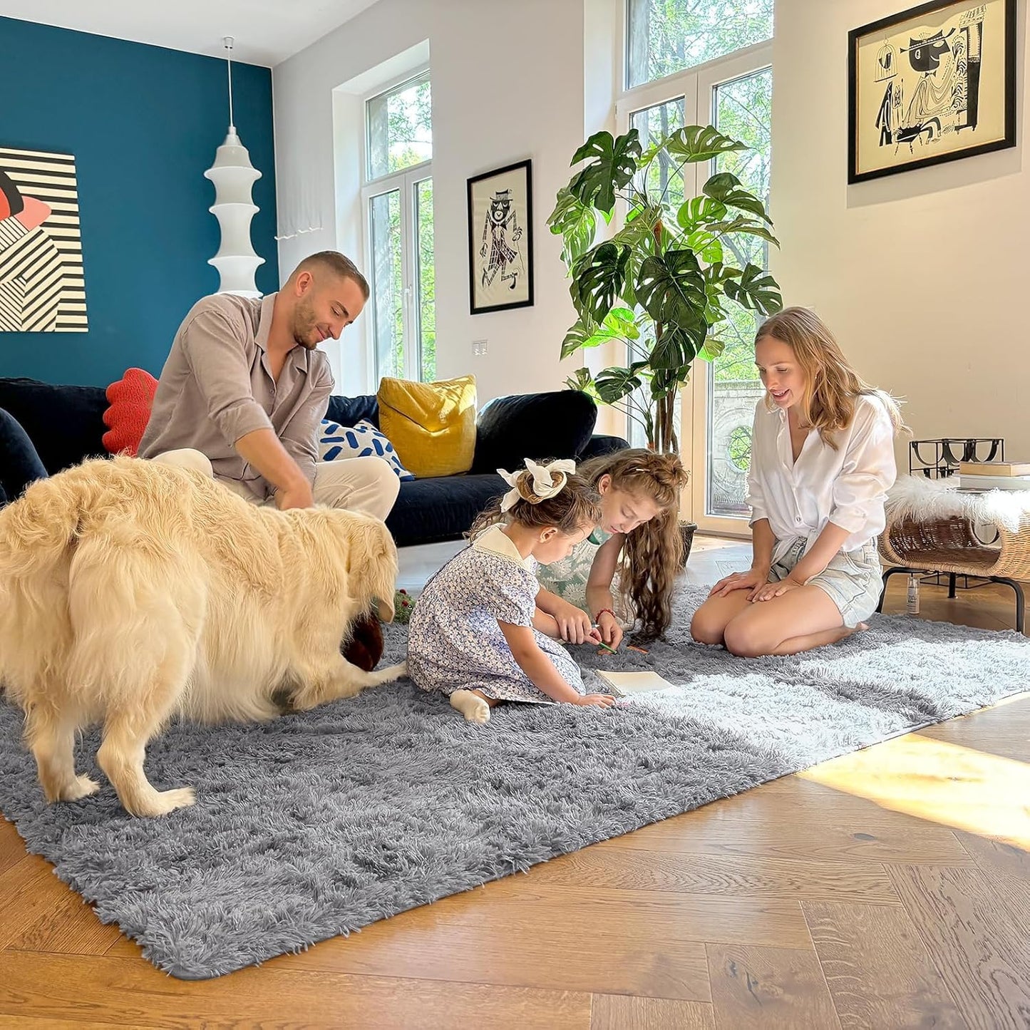 OLANLY Large Area Rug - Soft Fluffy Shaggy Indoor Carpet for Living Room & Bedroom | Light Grey 7x8