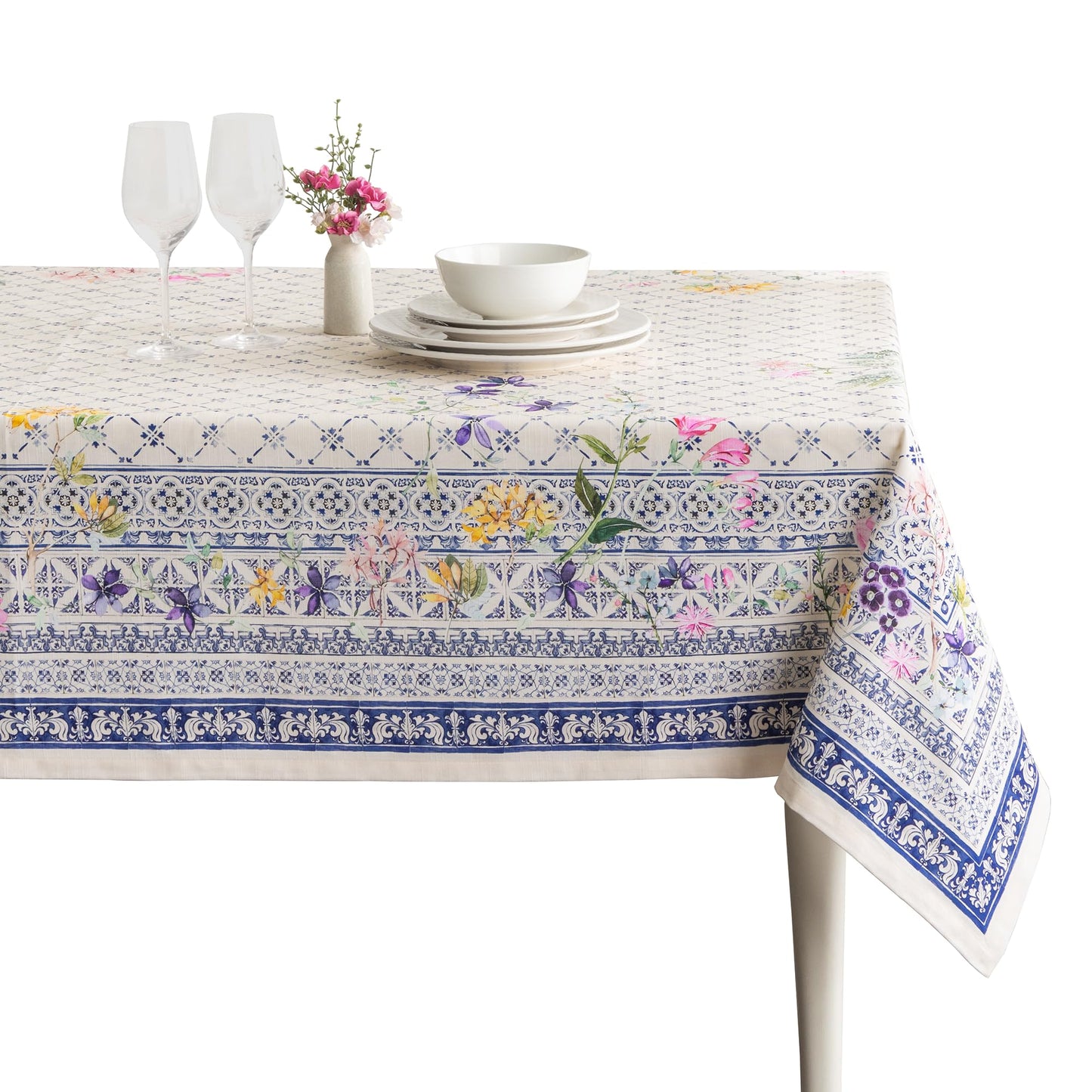 Maison d' Hermine Table Cloth Rectangle Table 100% Cotton 60 x 90 Inches Tablecloth Reusable Decorative for Dining Kitchen Room Farmhouse Home Gifts for Mothers Day Spring Summer - Faience