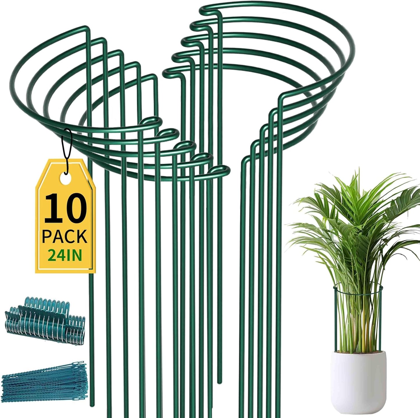TCBWFY Plant Support Stakes - Heavy Duty 10-Pack Metal Cages for Peony | 10" Wide x 24" High