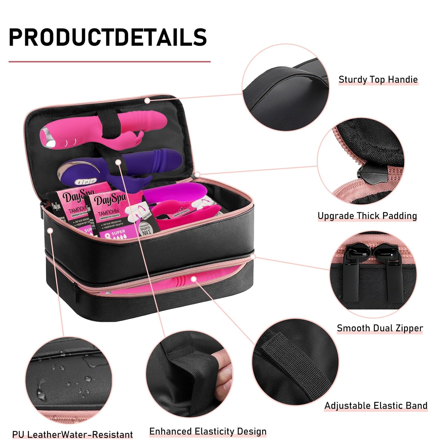 Turesmith Sex Toy Storage Bag with 2 Password Locks 4 Sex Toy Bags (Black) - Foldabl Lockable Adult Toy Organizer for Discreet Storage Privacy Protection