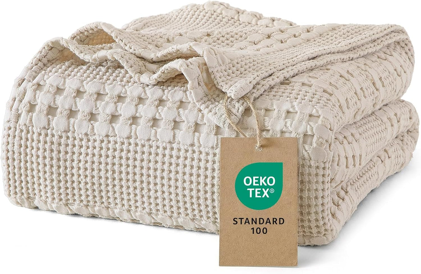 PHF 100% Cotton Waffle Weave Blanket - Soft, Lightweight & Breathable Queen Size | Light Taupe/Oatmeal, All-Season Comfort