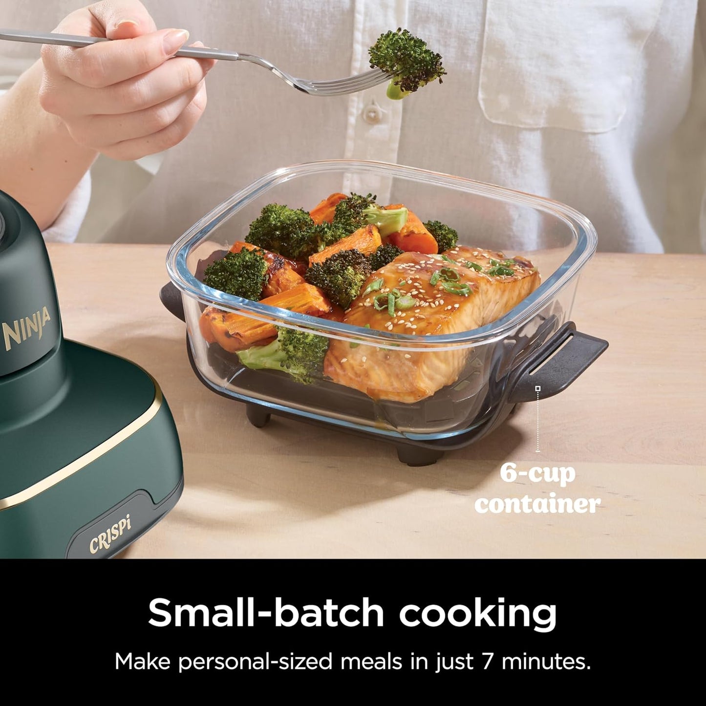 Ninja Crispi 5-in-1 Glass Air Fryer - 450°F, Nontoxic, 4QT & 6-Cup Containers | Dishwasher Safe, Max Crisp, Bake & More | Brit. Racing Green