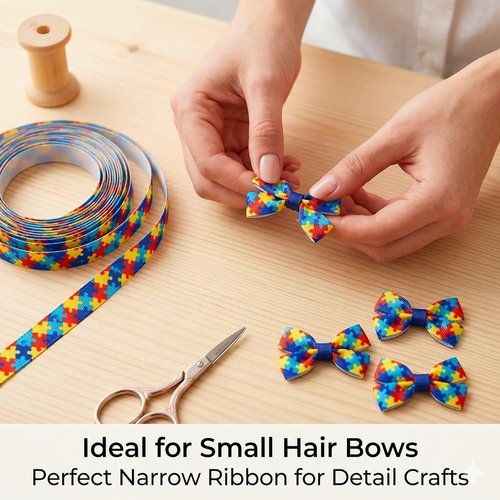 Autism Awareness Ribbon - 3/8" Narrow Grosgrain Ribbon for Hair Bows & Crafts | 25 Yards, Single-Sided