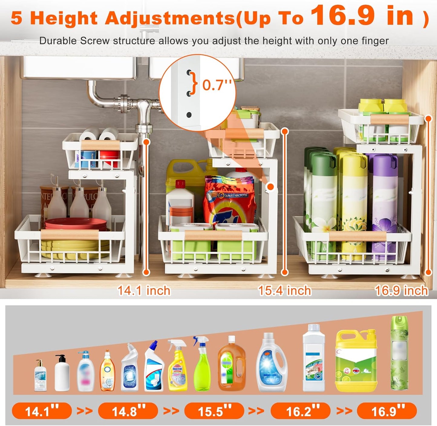 Under Sink Organizer by [Brand Name] - 2 Tier Adjustable Storage Rack for Kitchen & Bathroom - White