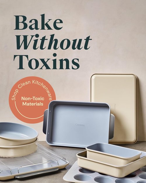 Caraway Nonstick Ceramic Bakeware Set - 11 Pieces with Assorted Pans, Cooling Rack & Storage | Non-Toxic, PTFE & PFOA Free - Slate