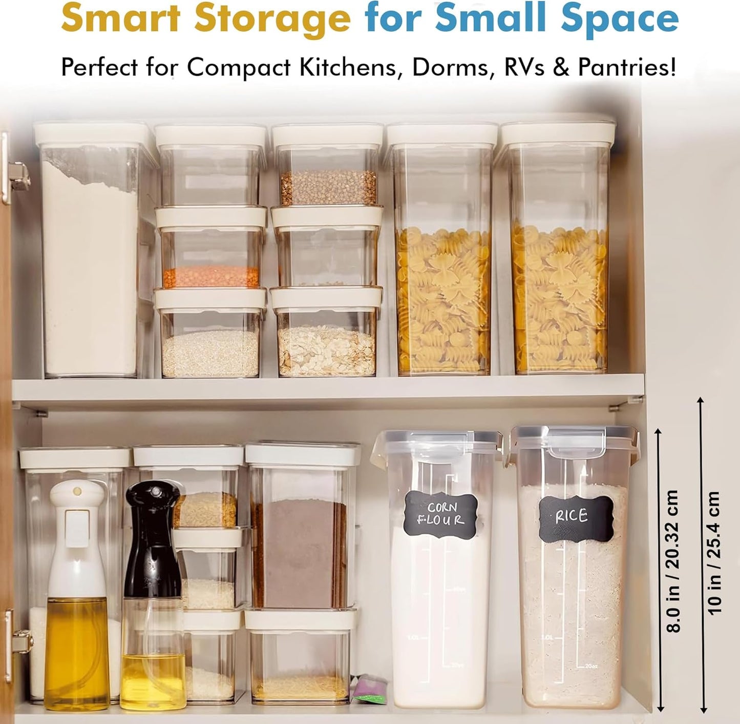 Shazo Airtight Cereal Containers - 2 Pack, 15.4 Oz Capacity, BPA-Free Plastic for Pantry Organization