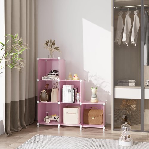 AWTATOS Cube Storage Organizer - Portable DIY Closet Organizer with 6 Stackable Cubes - Pink