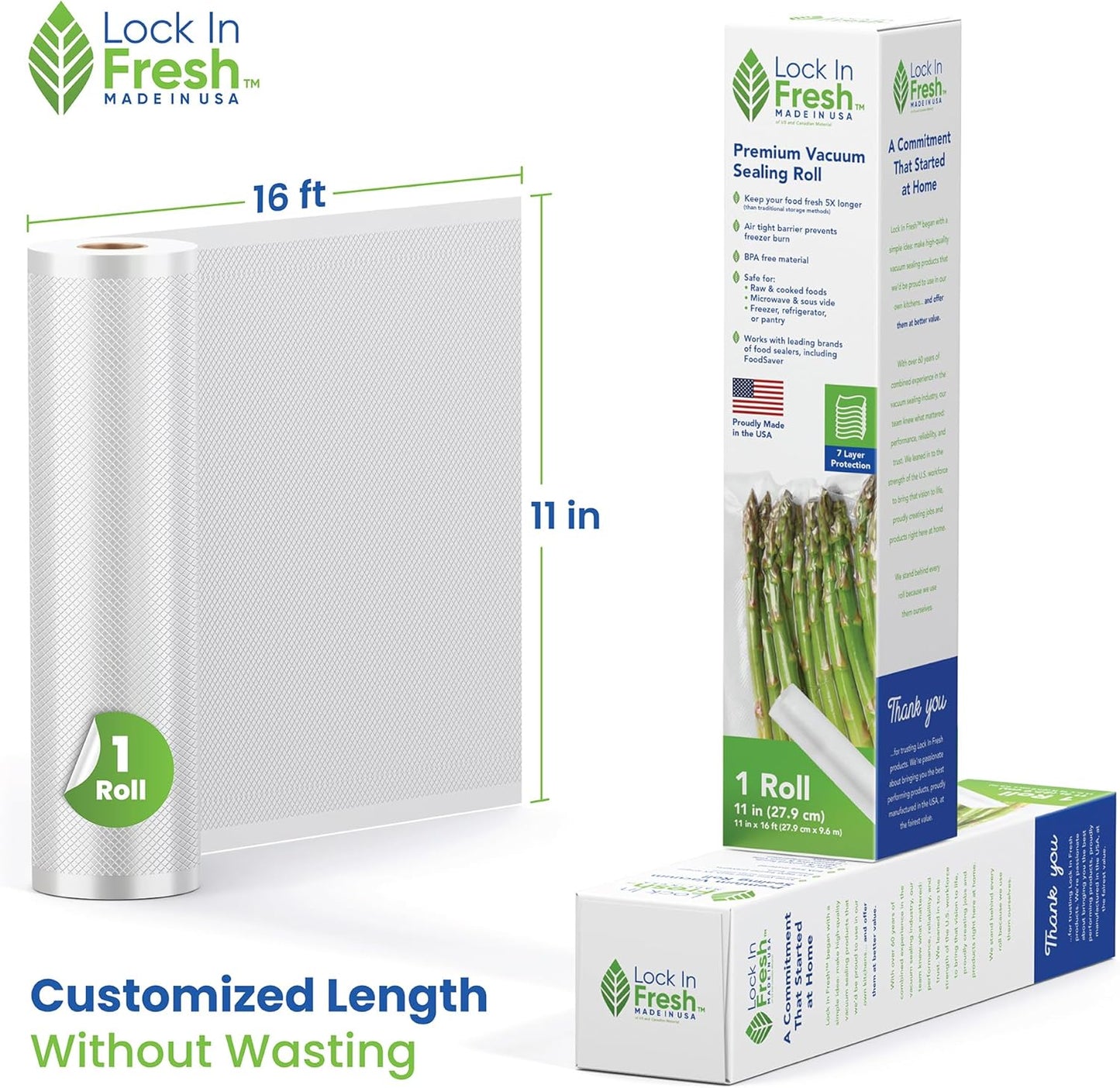 Vacuum Sealer Bags - Heavy Duty Food Saver Rolls for Sous Vide & Seal a Meal | 11" x 16' - Made in the USA