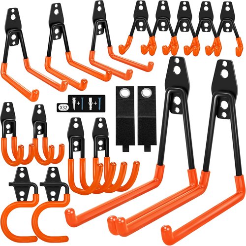 Heavy Duty Garage Hooks by 18 Pack - Anti-Slip Coating for Secure Storage of Bikes, Ladders & Tools
