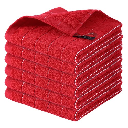 Homaxy 100% Cotton Terry Kitchen Dish Cloths, Ultra Soft and Absorbent Dish Towels for Kitchen, Suitable for Drying and Washing Dishes, 6 Pack, 12 x 12 Inches, Red