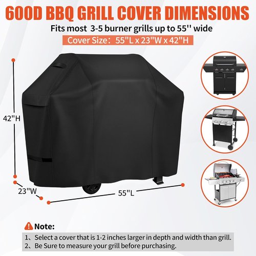 iCOVER BBQ Grill Cover - 55 Inch Heavy Duty Waterproof & UV Resistant | Fits Weber, Char-Broil, Nexgrill