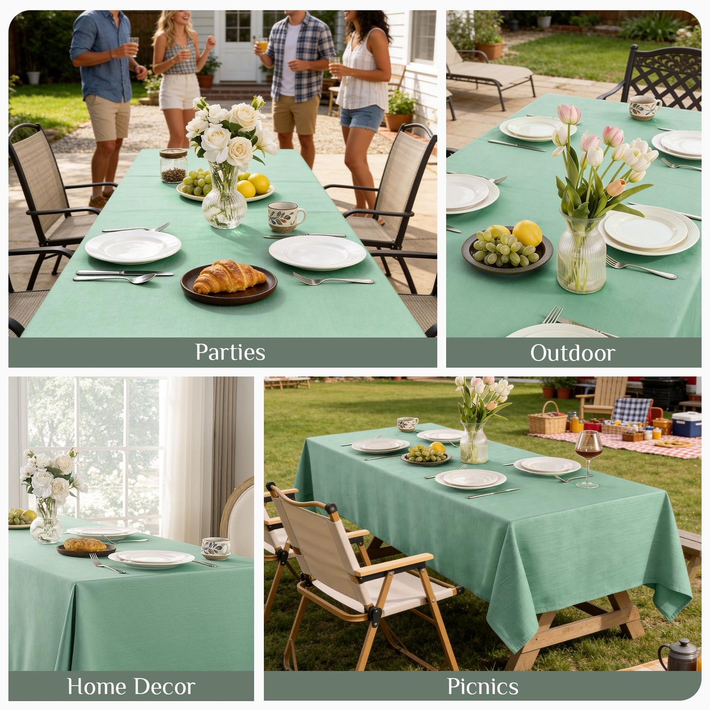 Softalker Sage Green Jacquard Rectangle Tablecloth 60 x 84 Inch - Waterproof & Wrinkle Free Textured Heavy Weight Fabric Cover for Kitchen, Dining, Parties, Outdoor Picnic, Easter Spring Holiday Decor