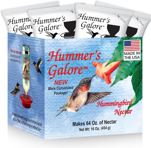 Hummer's Galore Hummingbird Food - All-Natural Ready-to-Mix Nectar, No Preservatives, 64 Ounces (4 Packets)