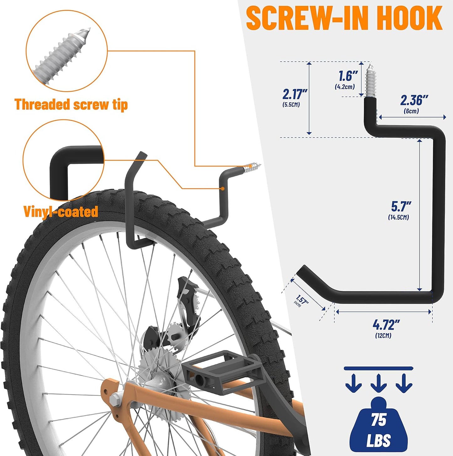 Unp POETISKE Heavy-Duty Screw-In Ladder Bike Hooks | Wall-Mounted Garage Organizer - 4-Pack