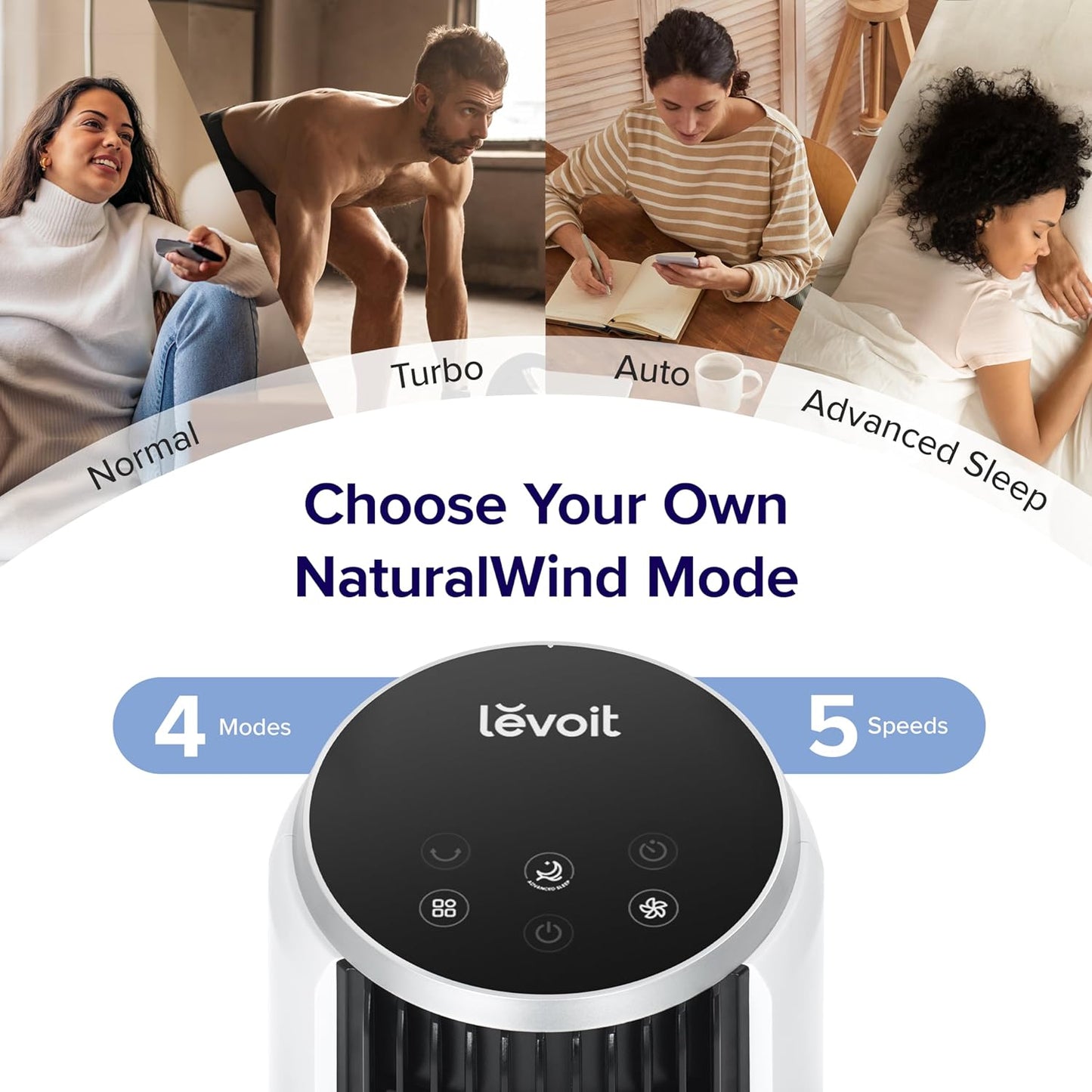 LEVOIT Tower Fan - 90° Oscillating Bladeless Fan with 28dB Quiet Operation | 36-Inch, White, 5 Speeds, Remote Control