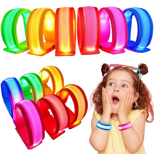 GIFTINBOX 12/6 PCS LED Light Up Bracelets for Kids Adults, LED Glow Flashing Arm Wrist Bands, Glow in The Dark Party Supplies for Night Events, Festivals. Party Favors For Concerts Rave Sports