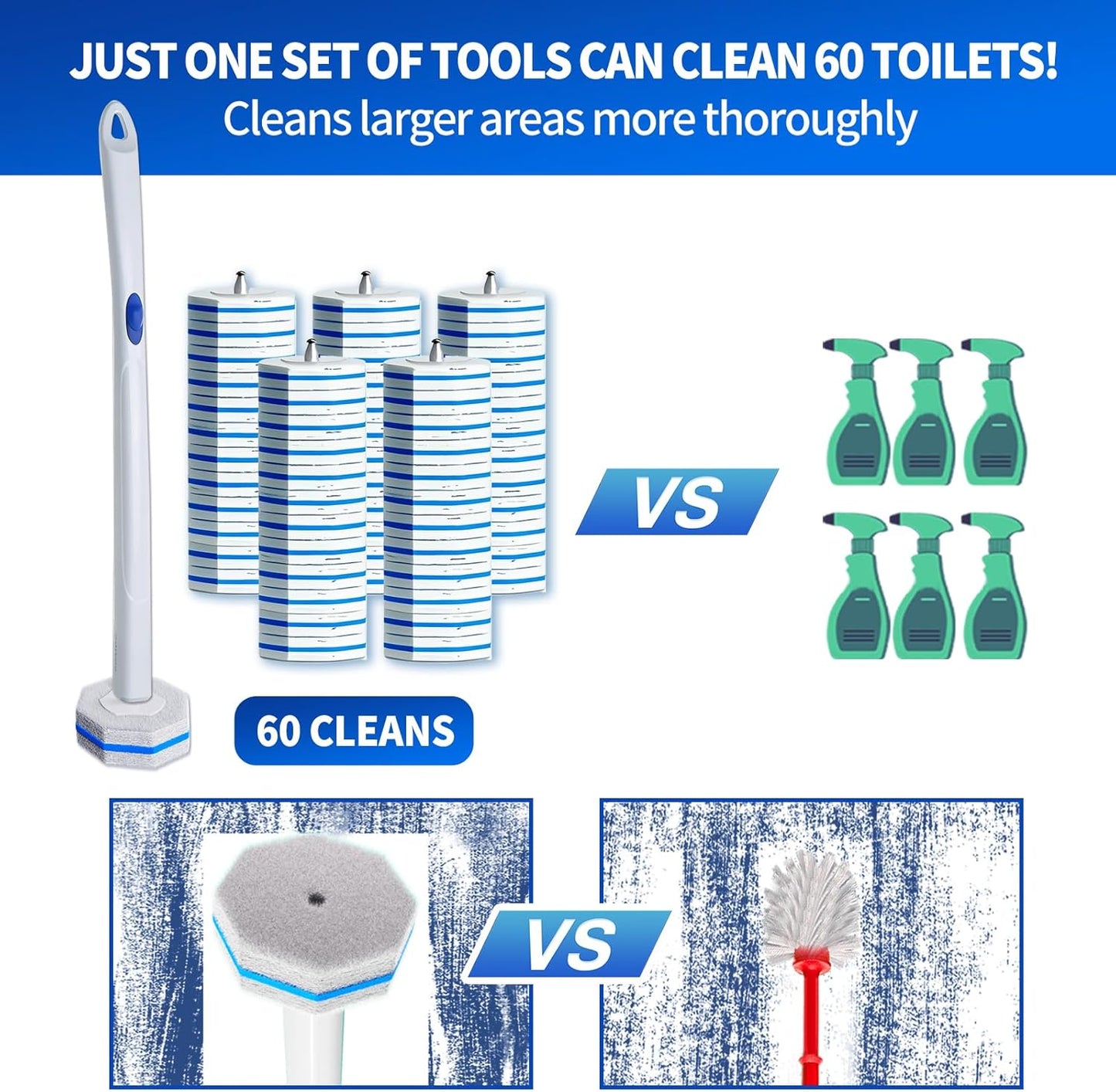 Skiennix Disposable Toilet Brush Set - 60 Replacement Heads & Storage Case for Deep Cleaning