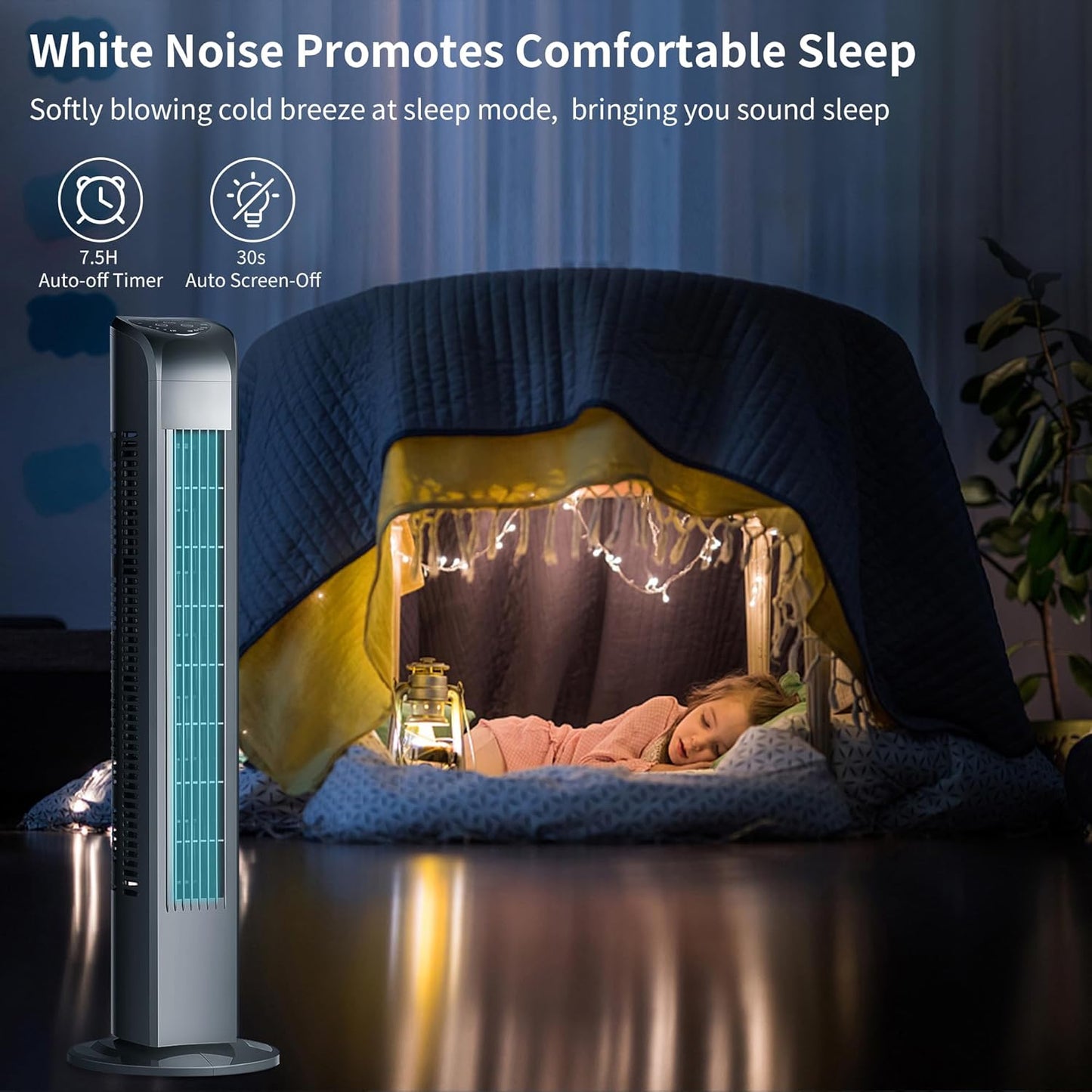 Uthfy Bladeless Tower Fan - 120° Oscillation, Remote Control, 3 Modes, 30 Inch, Black