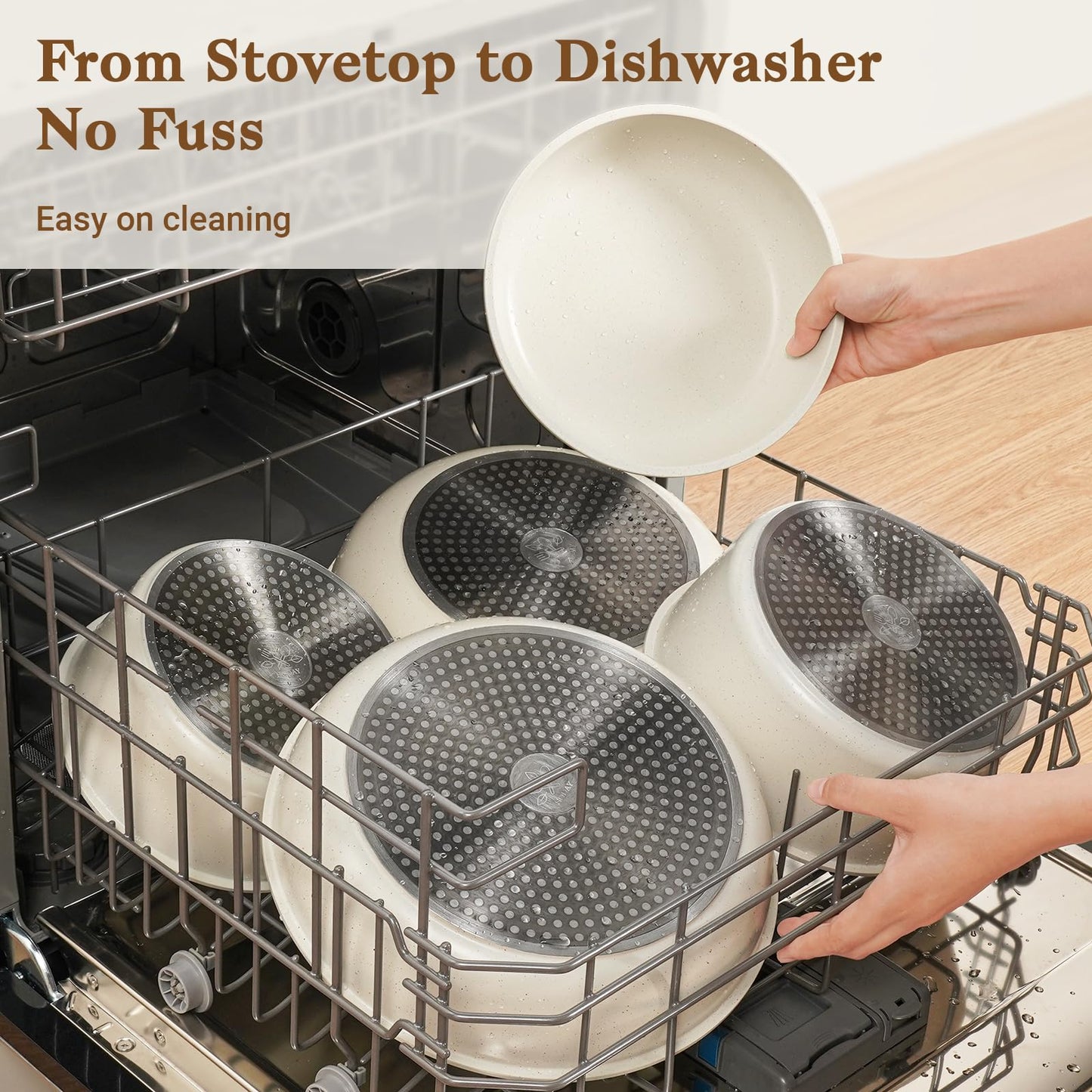 SODAY 15Pcs Pots and Pans Set Non Stick, Cookware Sets with Detachable Handle, Nonstick RV Kitchen Cooking Tools Removable Handles, Oven Safe, Induction Fast, Stackable Induction Cookware, White